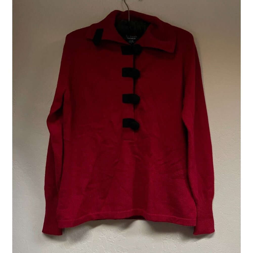 El Daws Womens Pure Cashmere Sweater Small Long Sleeve Button High Collar Red